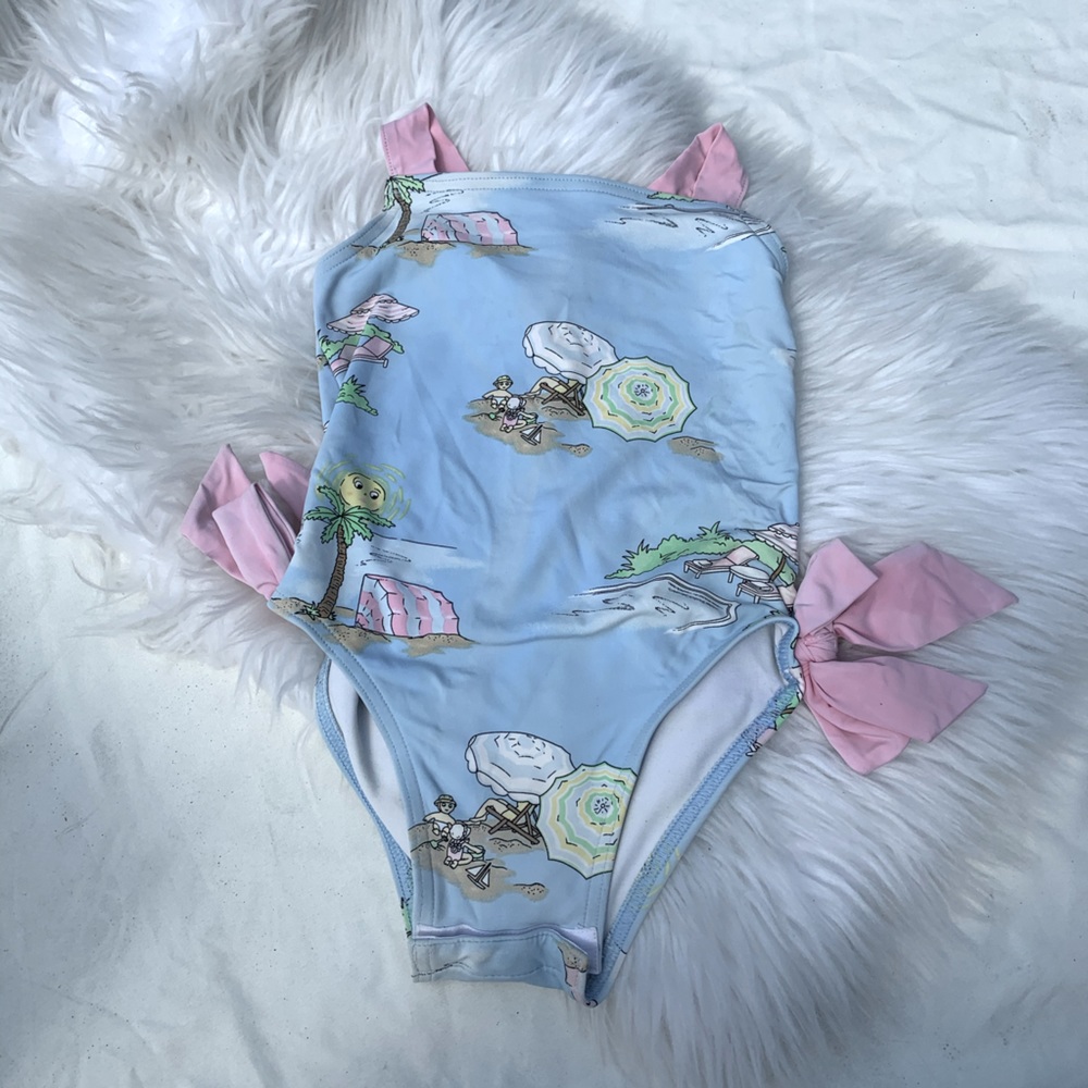The Beaufort Bonnet Company Kids One-Piece Swimsuit in Light Blue and Pink
